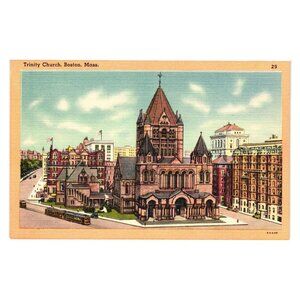 Vintage Trinity Church Boston Postcard Antique Collectible Linen Religious Art